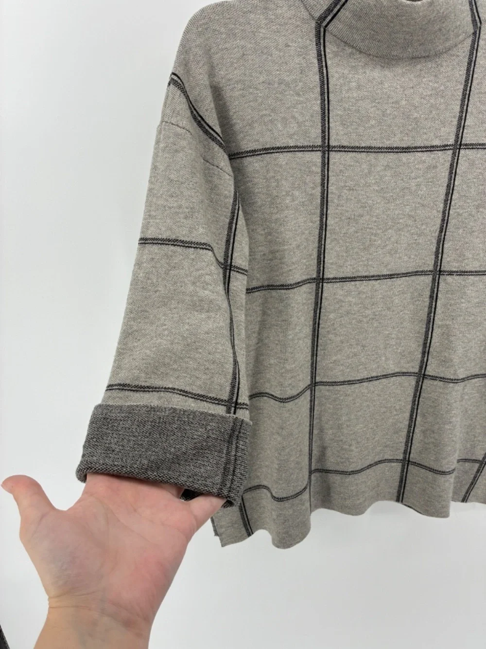 Relaxed Mock Neck Windowpane Sweater - Light Gray - Picture 2 of 9